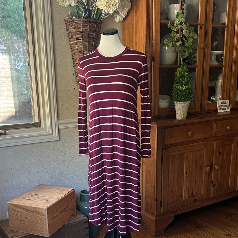 Reborn Burgundy and White Striped Long Sleeve Dress